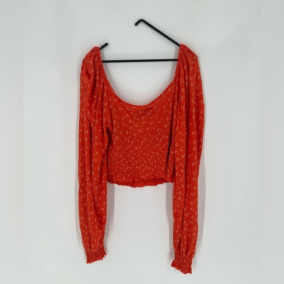 Urban Outfitters Floral Puff Balloon Long Sleeve Smocked Front Tie Crop Blouse - Picture 7 of 7
